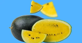 Торт-мини с ананасом, грецким орехом и сметанным кремом и арбуз желтый “Яйцо дракона”