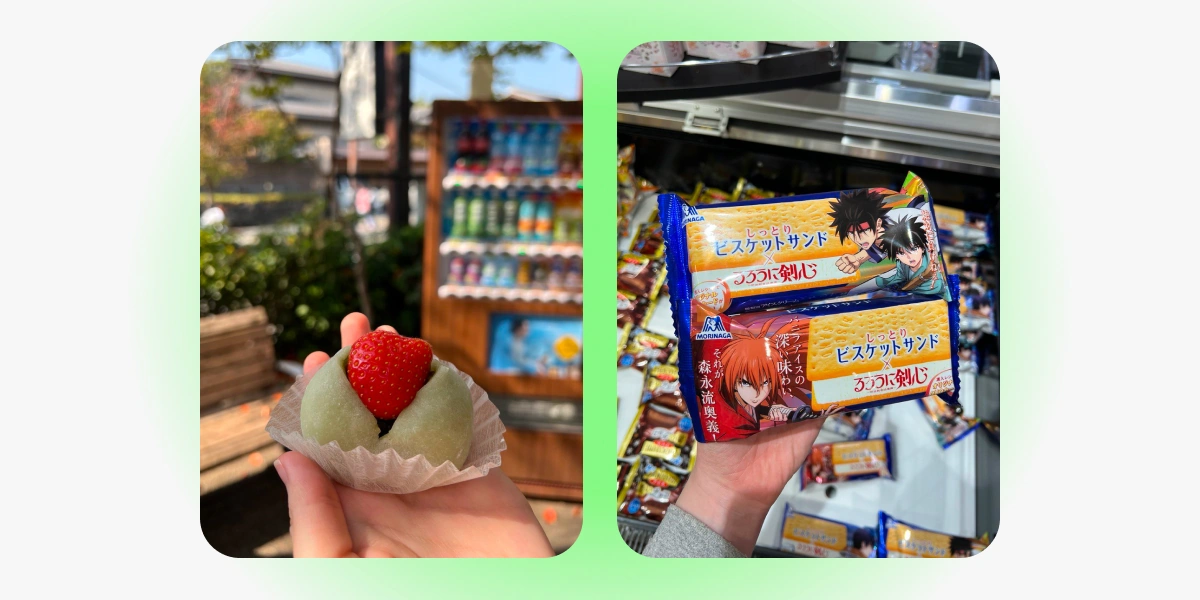 Традиционная сладость моти с&nbsp;клубникой и&nbsp;батончики с&nbsp;аниме персонажами