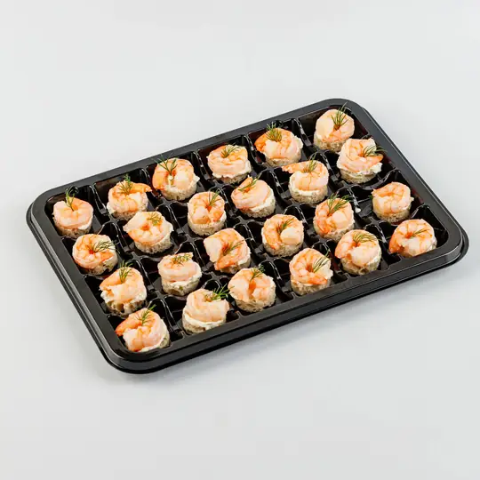 Мини-брускетты с&nbsp;тигровой креветкой и&nbsp;сырным кремом, 24 шт