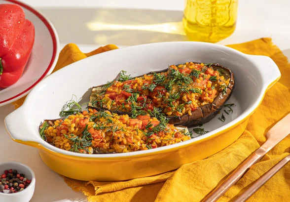 Рецепт «Лодочки из баклажанов с булгуром»