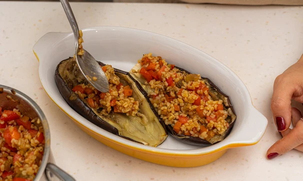 Лодочки из баклажанов с булгуром, шаг 7/8