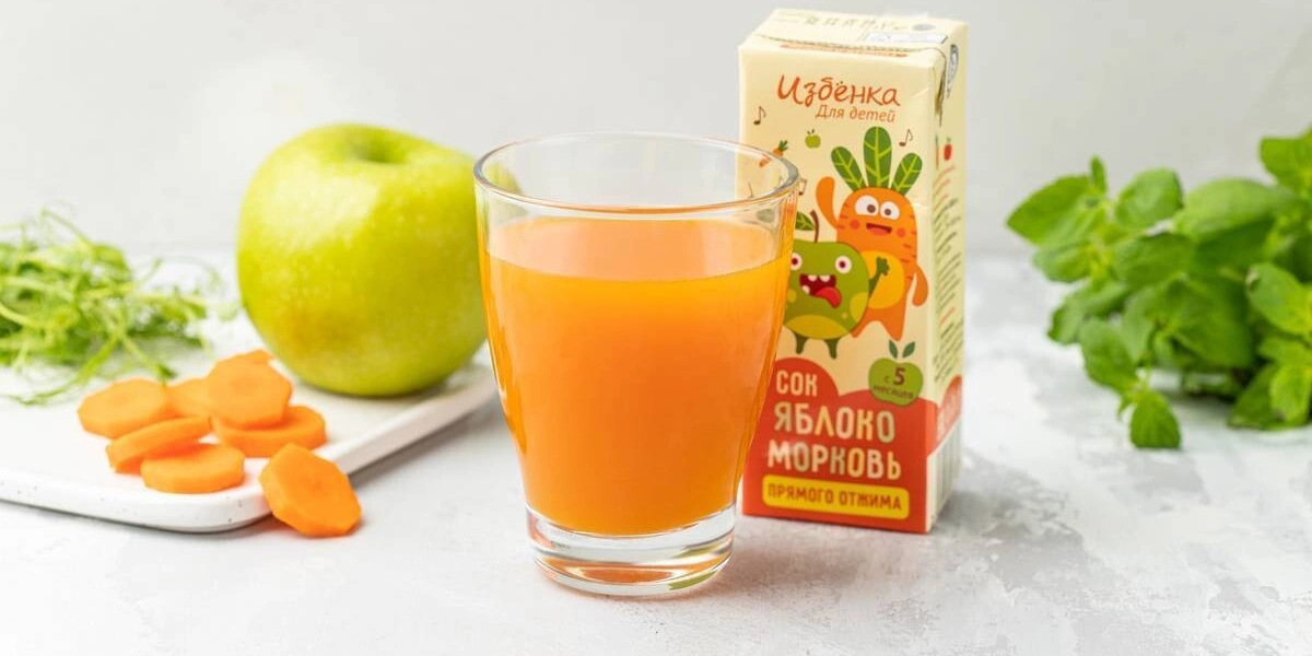 Сок детский яблоко-морковь прямого отжима ВкусВилл. Хранится 12 месяцев — можно заказать впрок с&nbsp;бесплатной доставкой
