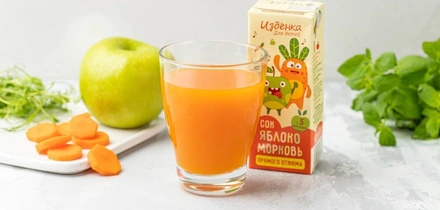Сок детский яблоко-морковь прямого отжима ВкусВилл. Хранится 12 месяцев — можно заказать впрок с&nbsp;бесплатной доставкой