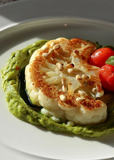 Щи традиционные из&nbsp;печи, квашенная капуста с&nbsp;лесными ягодами и&nbsp;маслом подсолнечника и&nbsp;стейк из&nbsp;цветной капусты