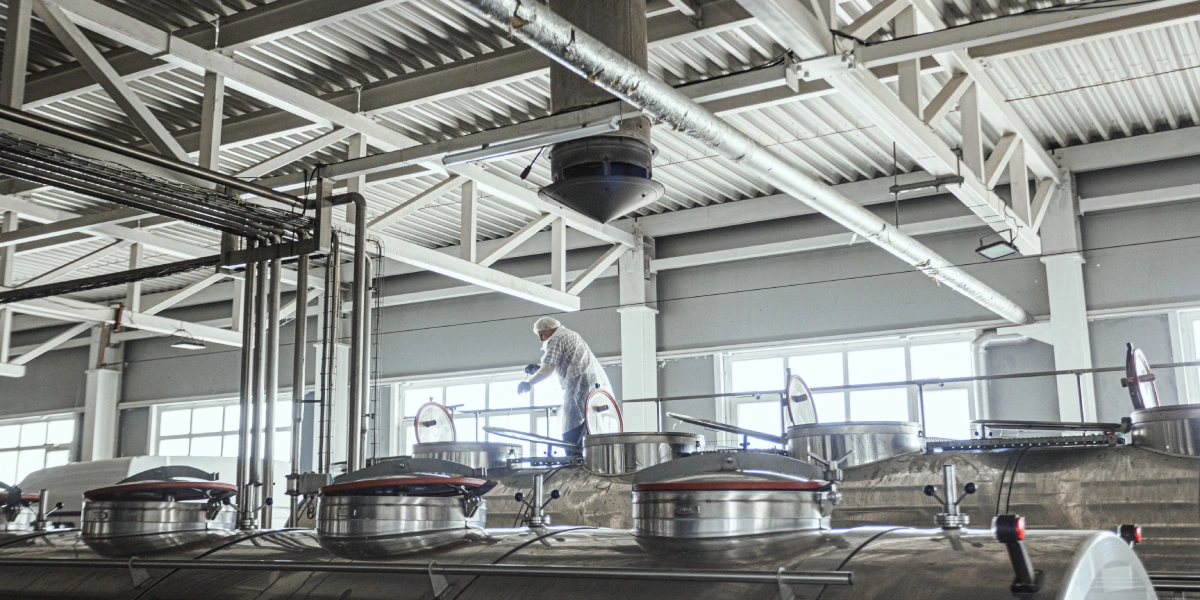 Водитель перемешивает молоко, а лаборант завода отбирает пробы и проводит анализ партии