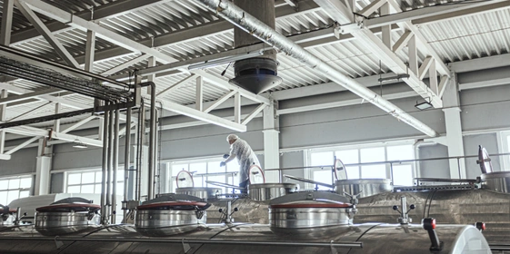 Водитель перемешивает молоко, а лаборант завода отбирает пробы и проводит анализ партии