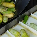 Очищенные от первичной грязи кабачки поступают в барабан, где с помощью щёток очищаются повторно