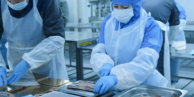 Все процессы осуществляются вручную, чтобы в упаковку рыба попала в идеальном виде