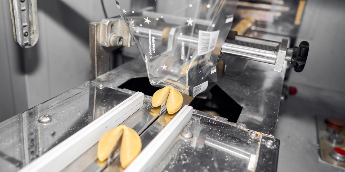 Охлаждённое и&nbsp;затвердевшее печенье запечатывают в&nbsp;индивидуальную упаковку