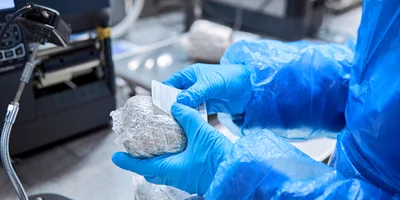 Сотрудник наносит маркировку на продукт, по ней можно будет проследить его путь: из какого мяса изготовлен, какие специи были добавлены, в какой день произвели и так далее