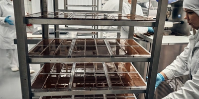 Шоколадную массу разлили по&nbsp;формам и&nbsp;везут в&nbsp;холодильник