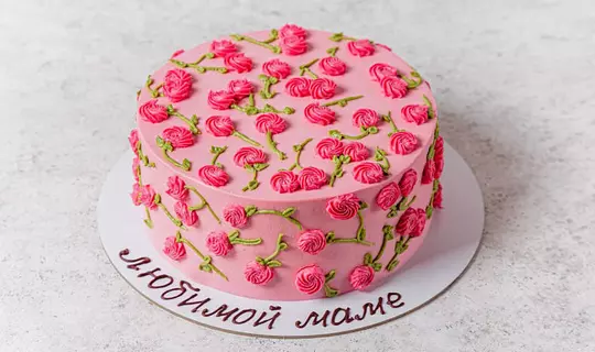 Торт «Цветочная поляна» в розовом