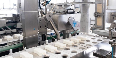 На фото — производство Эскимо ванильного в&nbsp;молочном шоколаде. За&nbsp;форму мороженого отвечает горизонтальный экструдер: на&nbsp;выходе из&nbsp;экструдера мягкое мороженое режется на&nbsp;порции, в&nbsp;которые одновременно вставляется палочка