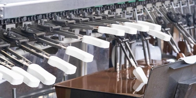 Эскимо опускается в&nbsp;ванну с&nbsp;растопленным молочным шоколадом. Из-за&nbsp;разницы температур шоколад мгновенно застывает