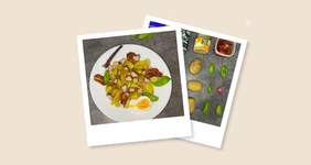 Тёплый салат с кальмарами и картофелем