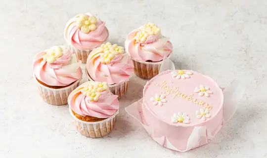 Набор Бенто торт с капкейками "Ромашки"