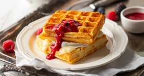 Картофельные вафли с сыром и ягодным соусом